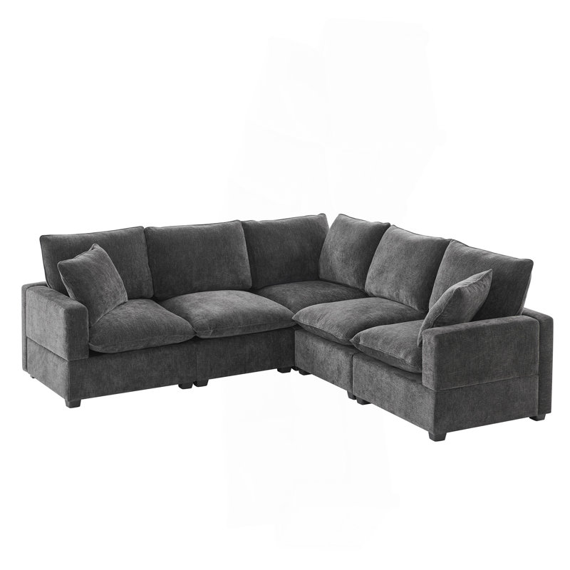 Canapé modulaire en forme de L 86 * 86 ", Chenille noir / gris