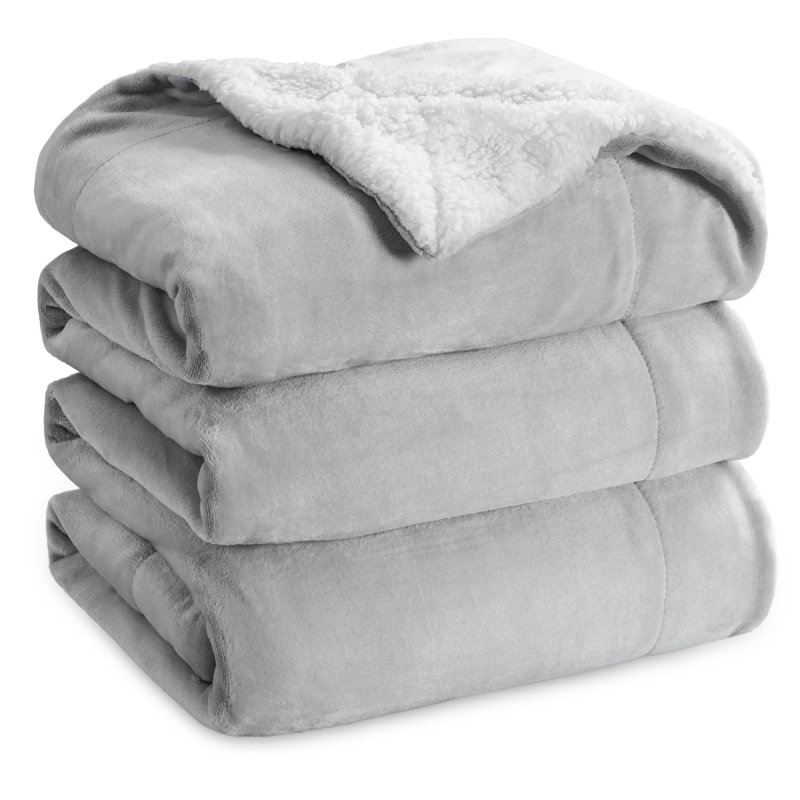 Bedsure Soft Sherpa Fleece Throw Blanket, Light Grey, 220cm x 240cm