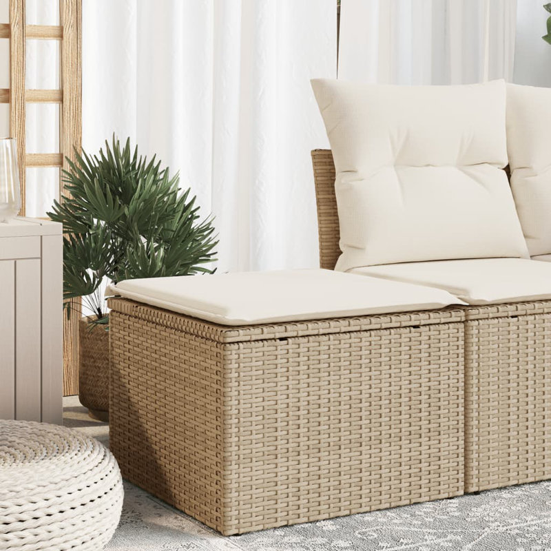  Tabouret de jardin beige PE rotin moyen résistant aux UV, Blanc, Beige