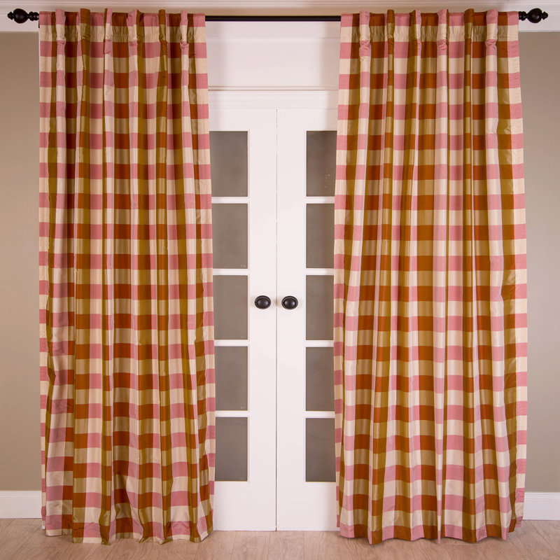 Rideau obscurcissant avec passe-tringle Dupioni, Carreaux multicolores, L 51 po x L 108 po