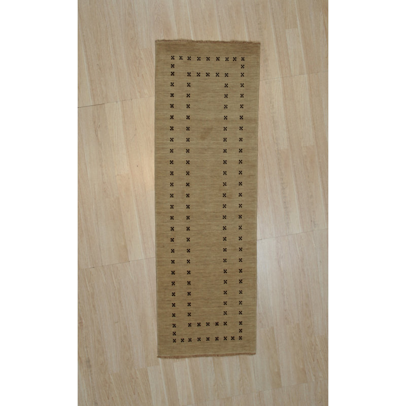 Jasmine Alluring Beige Handmade Wool Transitional Solid Area Rug, Rectangle 2' x 8'