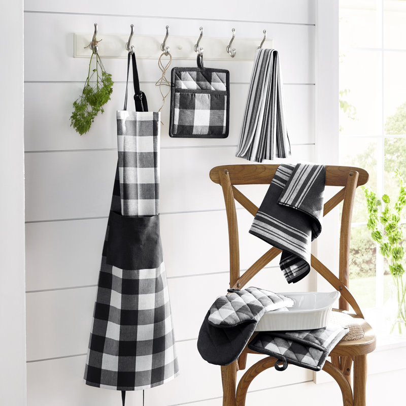 Gracie Oaks Skookum Gingham 100% Cotton Oven Mitt Set, Black