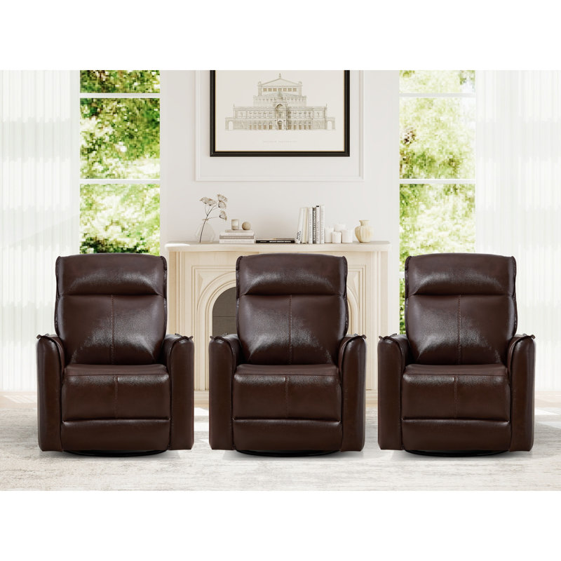 Fauteuil inclinable électrique pivotant 31,5 po en cuir véritable haut de gamme avec port de charge USB (ensemble de 3)