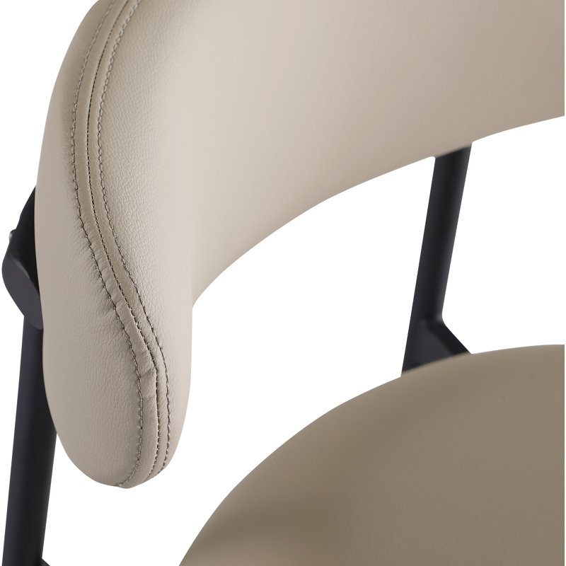 Tabouret de comptoir Lupita, Noir mat, Cuir taupe végétalien