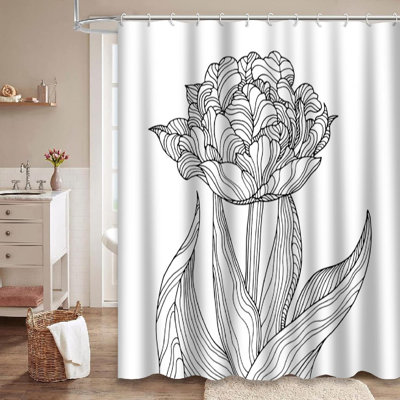 Tulip Plant Line Artwork Coloring Book Love Invitation Ticket Gift Flower Forest Shower Curtain with 12 Hooks