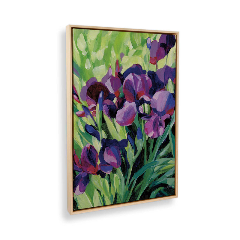 Bold Iris Blooms Rolled Canvas, Polished Gold Floater Framed, 48.75" H x 32.75" W x 1.75" D