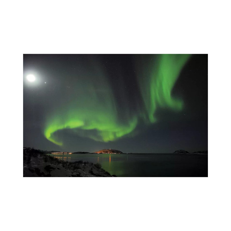 Full Moon and Northern Lights 1 Piece Wrapped Canvas Wall Art, 20.32 cm H x 30.48 cm W