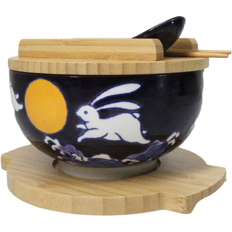 Ensemble de baguettes Moon Lapin Donburi Ramen avec couvercle et cuillère