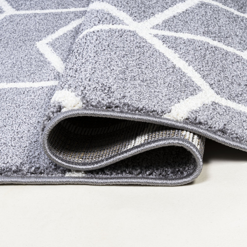 Amuda Blocks Modern Geometric Gray/White Rug, Rectangle 7'9" x 10'