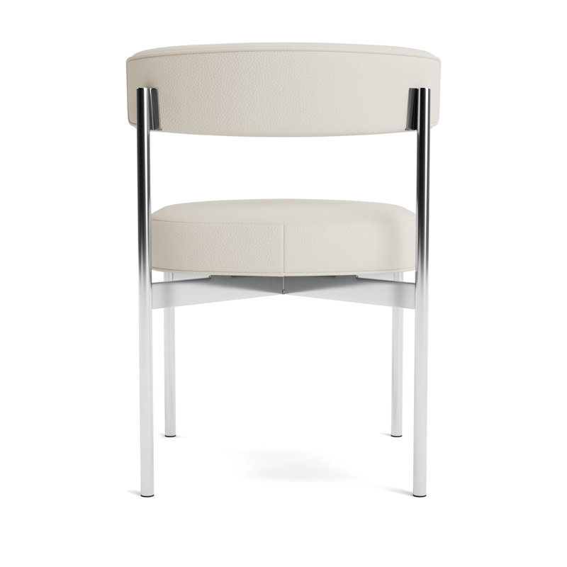 Remy Upholstered Dining Chair, Polished Stainless Steel, Greenwich Performance Leather - Cream