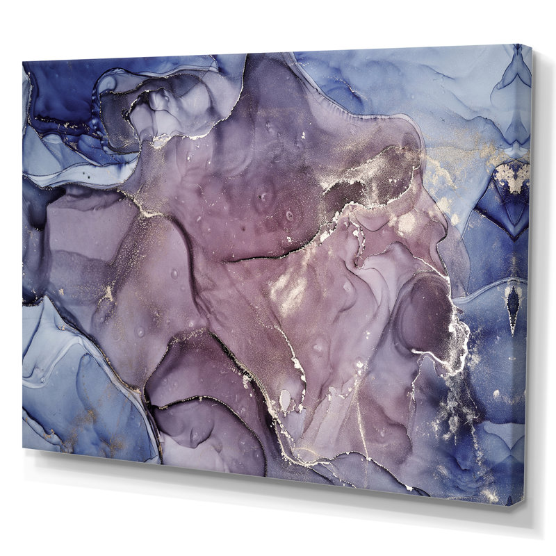 Gris et mauve, encre de marbre, impression sur toile murale moderne, Toile tendue, H 40 po x l 60 po x P 1,5 po