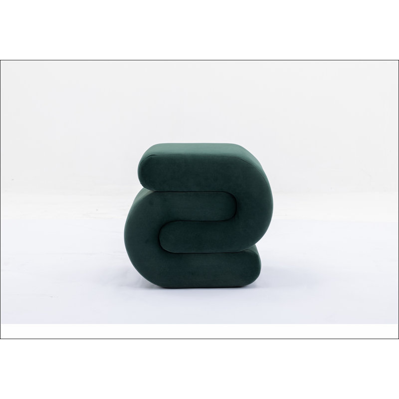 017s-S-shape Velvet Fabric Ottoman Makeup Stool Footstool, Green