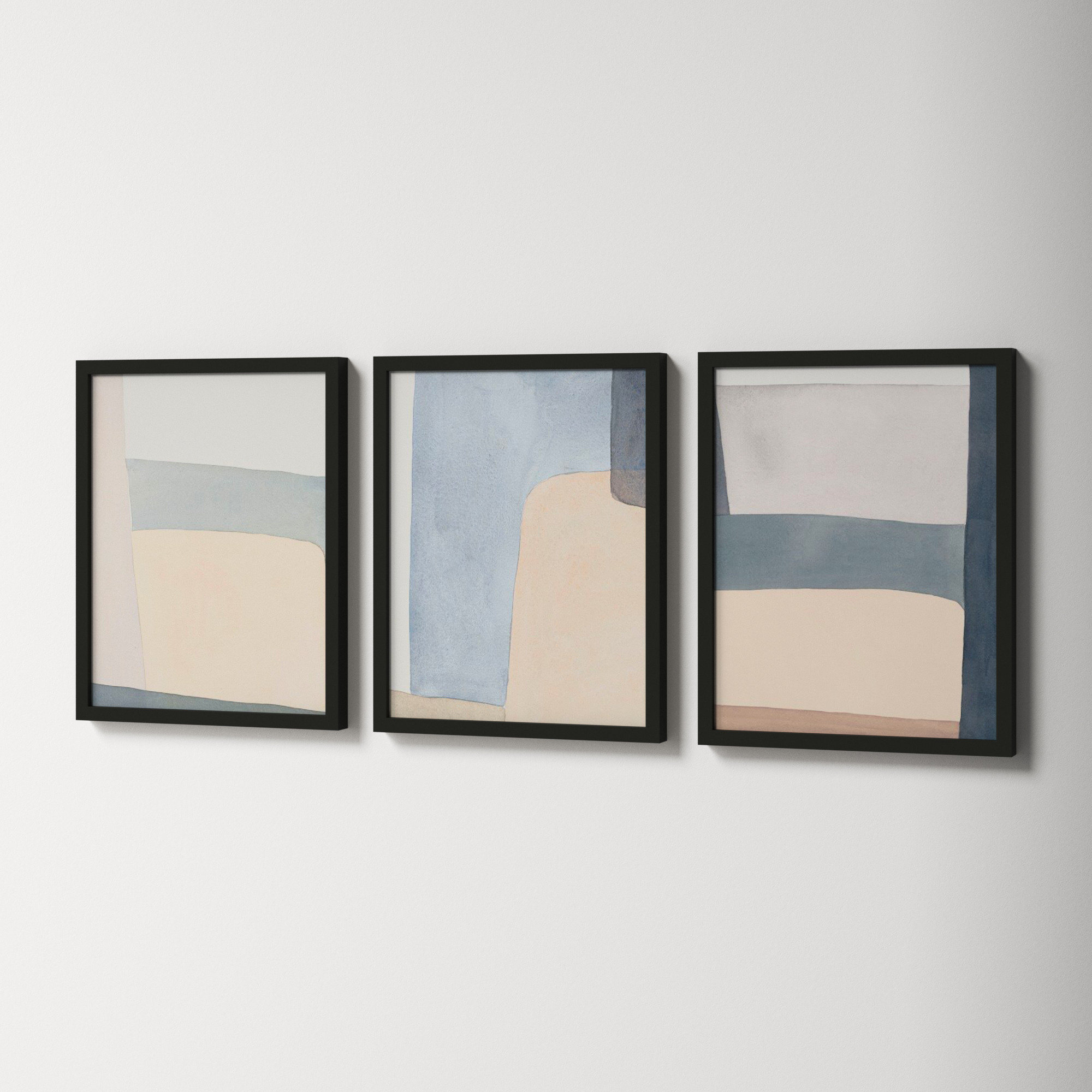 Grey Hue Set Of 3 by Julia Balfour, 20" H x 48" W, Picture Framed Paper, Black