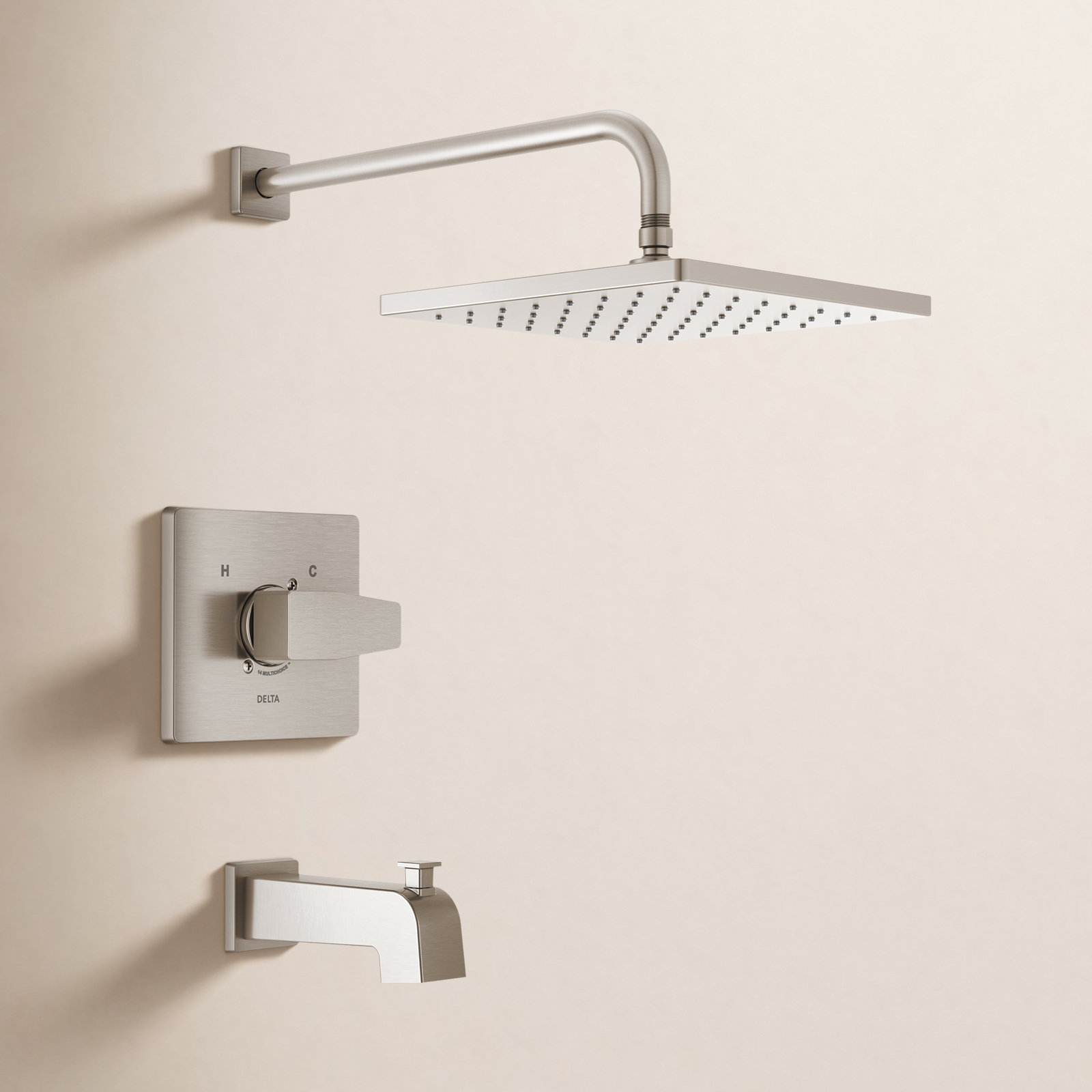 Raincan Square Tub and Shower Faucet Set, Spotshield Brushed Nickel