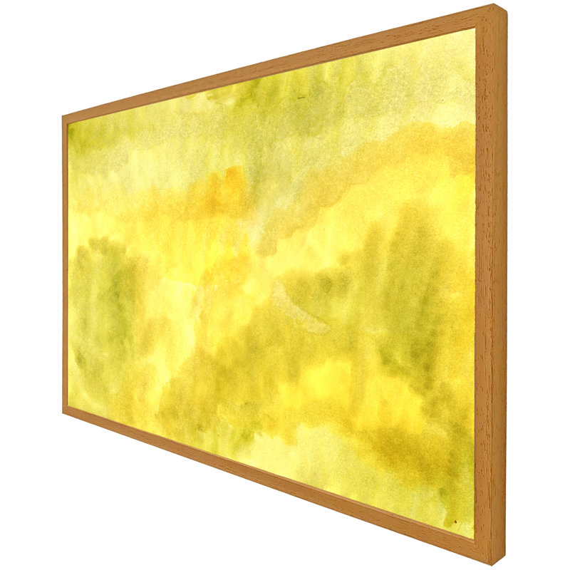 Arve Yellow Watercolour - Single Picture Frame Print, 51cm H x 76cm W x 4cm D, Oak