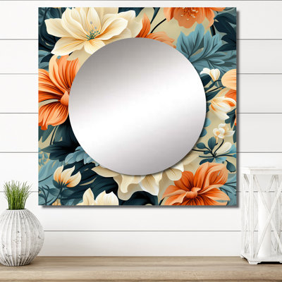Warm Terracotta And Floral Botanical Pattern - Floral Square Mirror Wall Decor For Bedroom