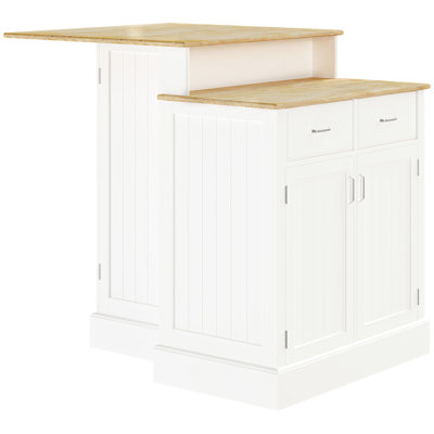 Kitchen Island With Storage - White, 2-Level Rubber Wood Tabletop, Adjustable Shelves And Drawers For Captivating White Drawers, Tabletop