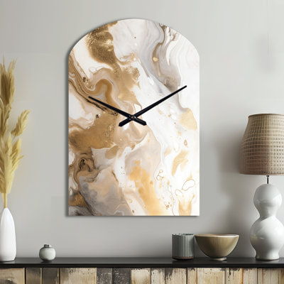 Gold And Grey A Marble Effect IV - Arch Shape Unique Abstract Marble Wall Clock