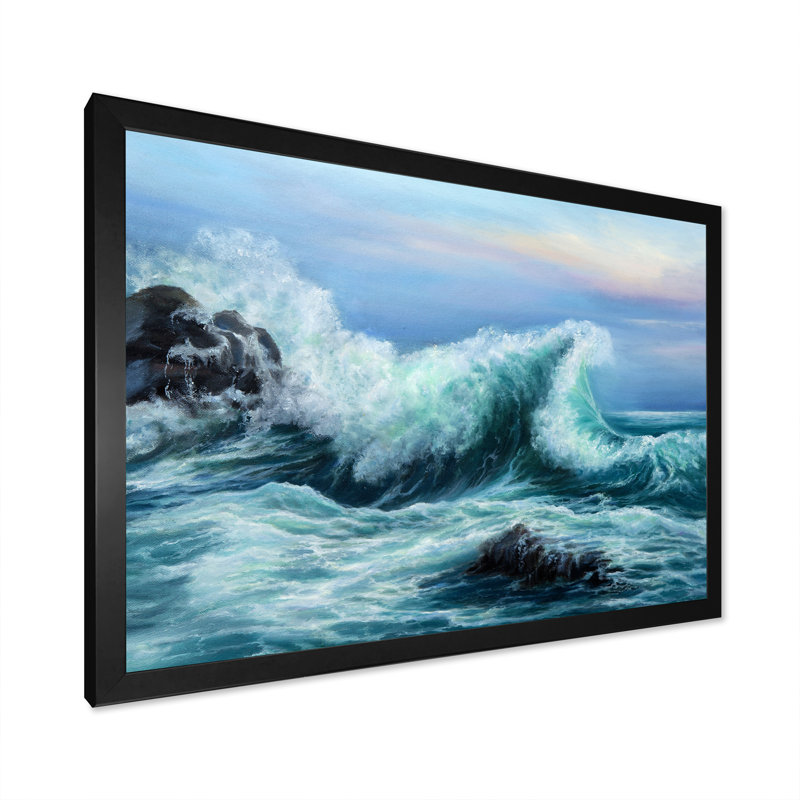 «Wild Blue Ocean Waves X», reproduction de cadre photo sur toile, Cadre photo noir, H 24 po x l 36 po x P 1 po