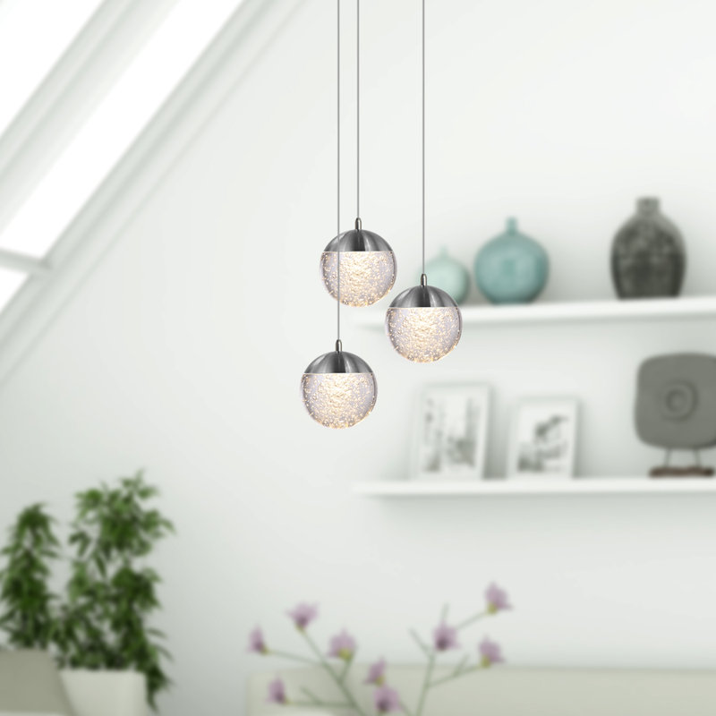 Luminaire suspendu sphère à DEL 3 lumières Heatherly, Nickel