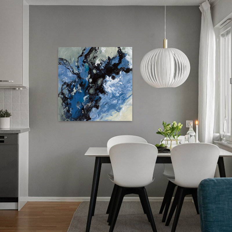 Ondes rugissantes contemporaines II avec art abstrait noir, H 32 po x l 32 po