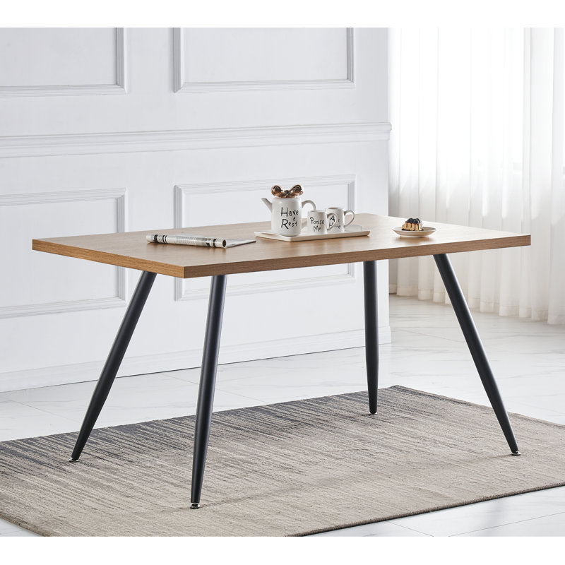 Ernst 120/150cm Nordic Metal Base Rectangular Manufactured Wood Dining Table, Oak, 150cm x 90cm
