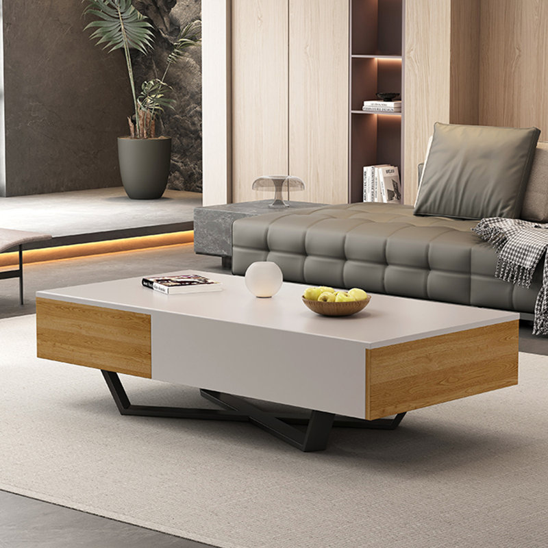 Solid wood multi-functional simple tea table, 17.72" H x 47.24" L x 23.62" W, White/Brown