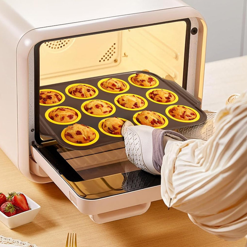 Moule à muffins en silicone antiadhésif 12 tasses, Jaune