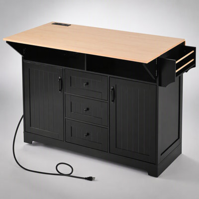 55.7 Inch Multifunctional Kitchen Island with 2 Drop Leaves, 5 Wheels, and Built-in Power Outlet for Enhanced Versatility and Storage
