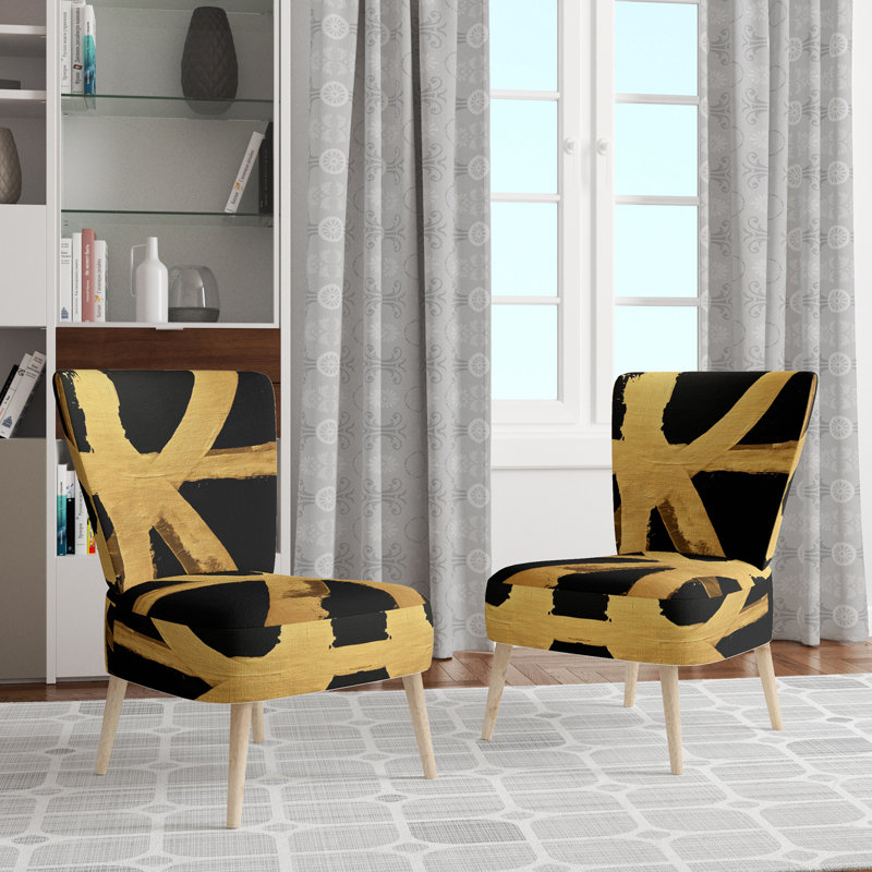 Crossing Paths I - Chaise d'appoint rembourrée moderne, Gold/White Velvet