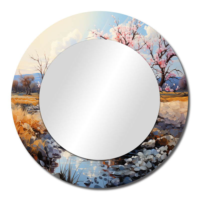 Shanona Vangogh Blossoming Almond Trees II - miroir décoratif Vangogh, miroir mural rond traditionnel, impression d'art en métal