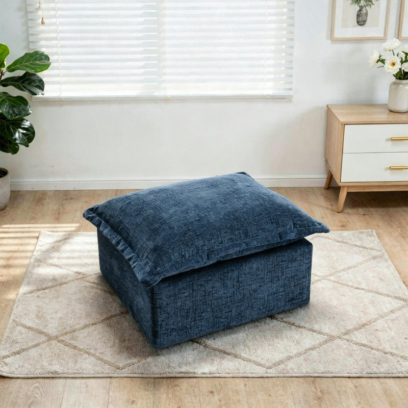 Repose-pieds rembourré carré en chenille avec surmatelas moelleux surdimensionné - entièrement comprimé, aucun assemblage requis