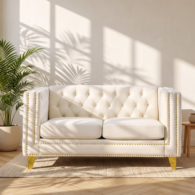 Welike Furniture 58" W x 30.5" D x 29" H Tufted Velvet Square Arm Loveseat