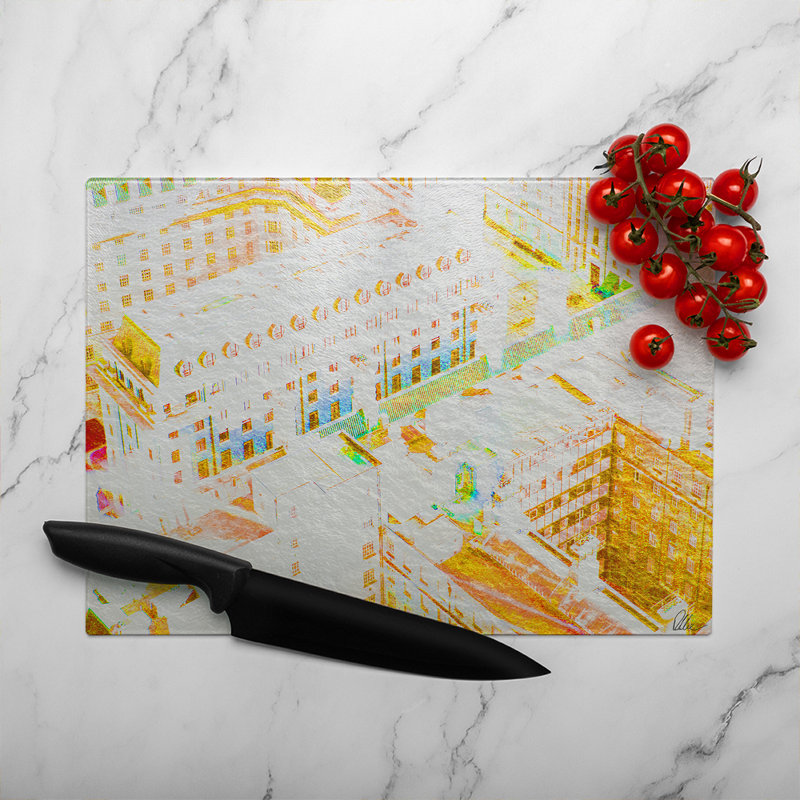 London Roof Tops Glass Chopping Board, 28cm L x 20cm W