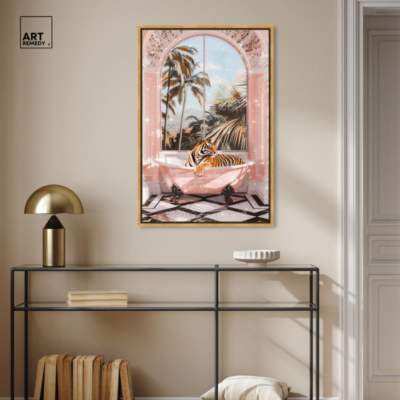 «Sleeping Tiger Bath» par Art Remedy, H 37 po x l 25 po, Cadre doré