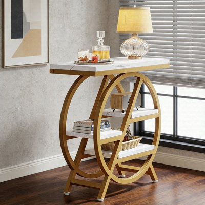 Table de bout à 4 niveaux, petite table d'appoint industrielle avec tablettes de rangement décalées