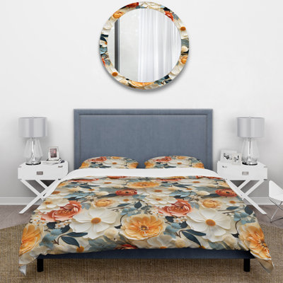 Orange Rustic Elegance Floral Pattern - Floral Duvet Cover Set - Microfiber Polyester