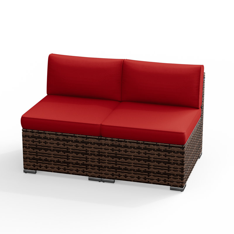Ensemble de conversation modulaire en rotin 2 pièces avec coussins, Bourgogne