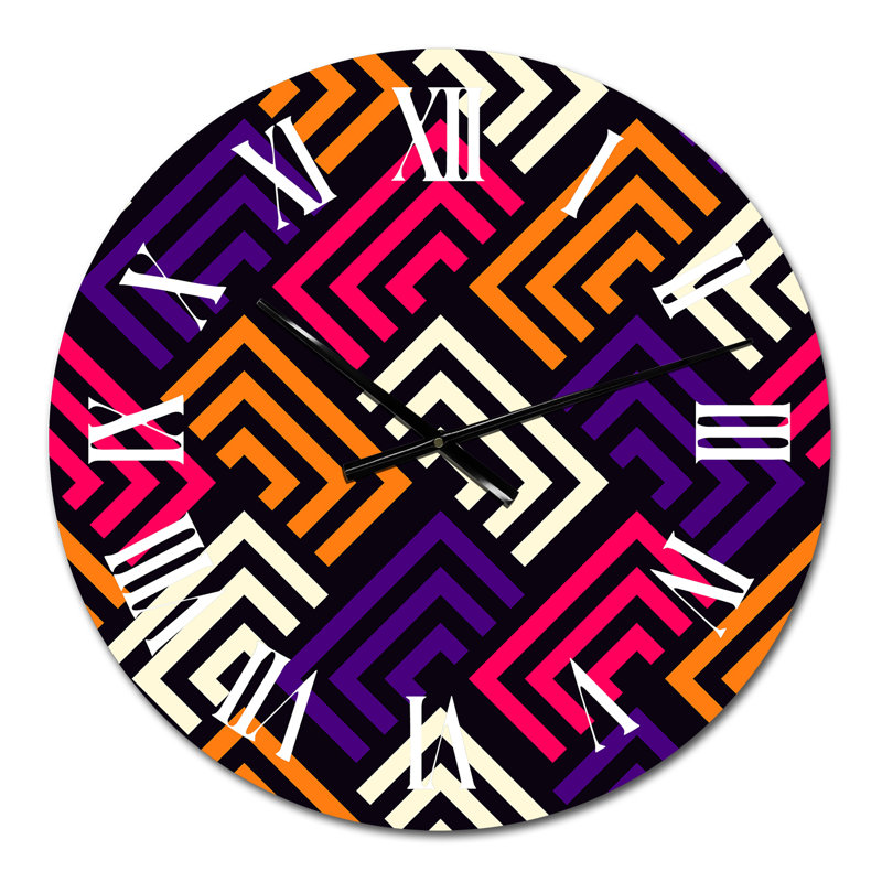 Horloge murale orange à motif rectangulaire blanc et mauve, Petit