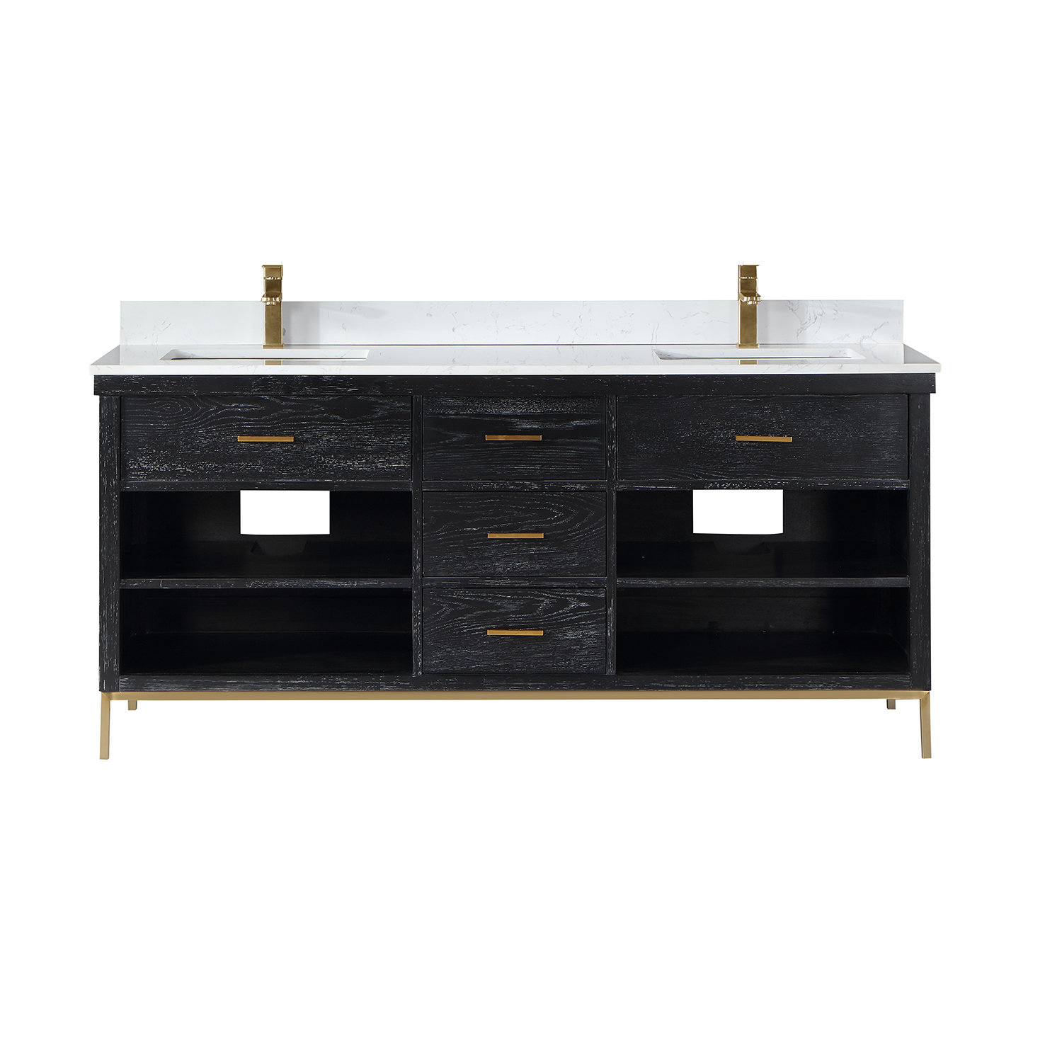 Adaire 72'' Double Bathroom Vanity, Black, Gold