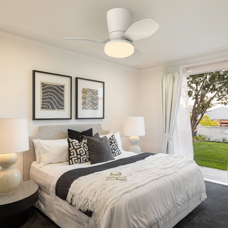 65cm Ceiling Fan with LED Lights, White, White