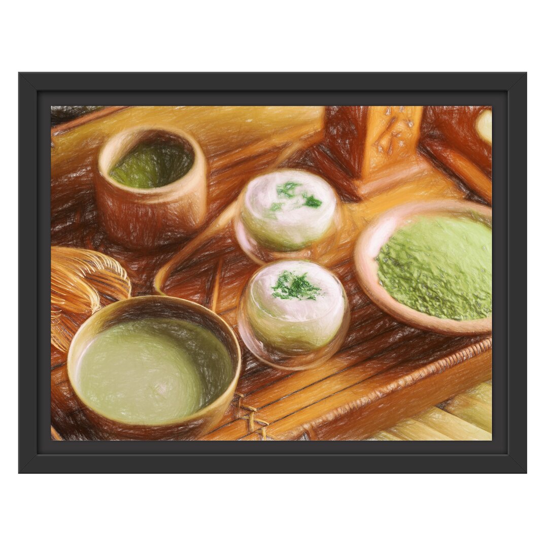 Gerahmtes Wandbild schön dekorierter Matcha Tee