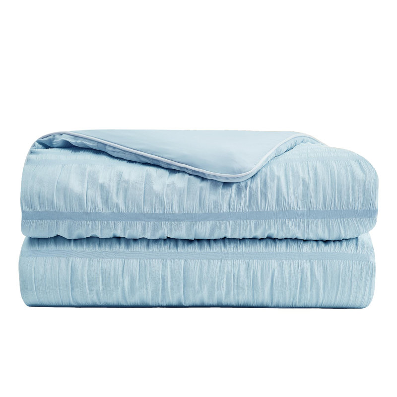 Lightweight Comforter Seersucker Summer Quilt Breathable Summer Blanket Cooling Comforter, Blue, Twin Comforter