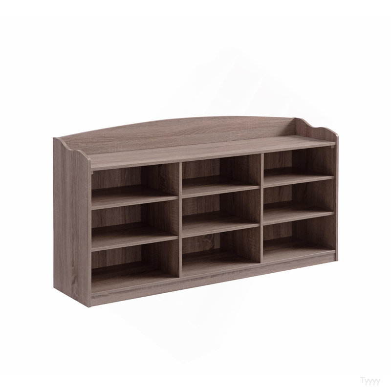 Banc de rangement en bois pour chaussures, neuf tablettes de rangement, rangement pour hall d'entrée, taupe foncé