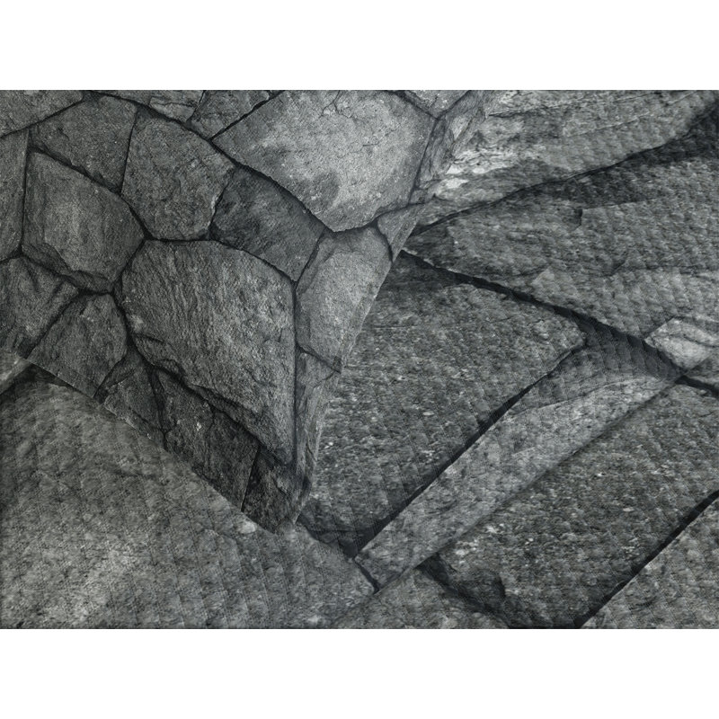 Ambesonne Grey Bedspread Set Stone Wall Rough Rusty Grey, King Bedspread + 2 Standard Shams