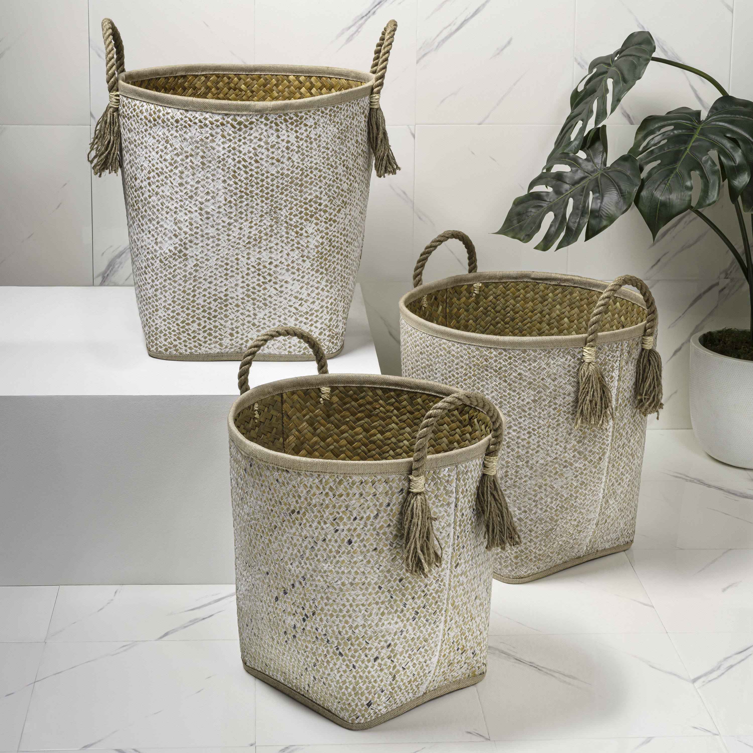 Rebrilliant Celia Rustic Coastal Handwoven Palm Leaf Nesting Storage ...