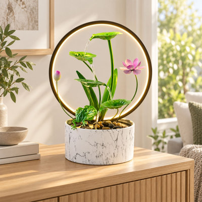 Fontaine d'intérieur Lotus LED de 38 cm (15 pouces), effet cascade, en métal.