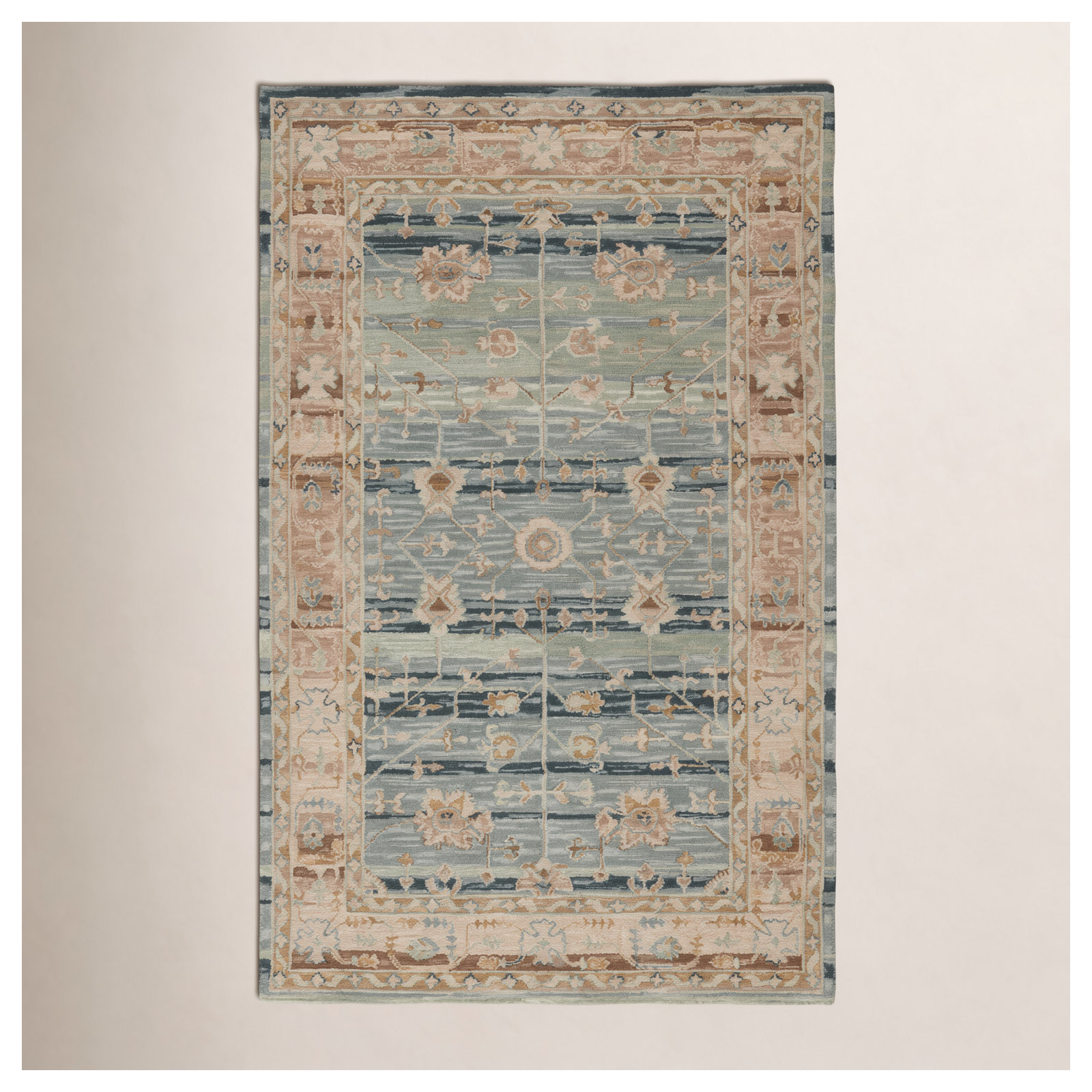 Corla Handmade Wool Blue/Gold Rug, Rectangle 5' x 8'