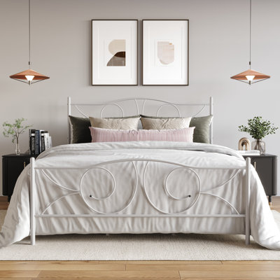 QUEEN SIZE METAL PLATFORM BED IN WHITE