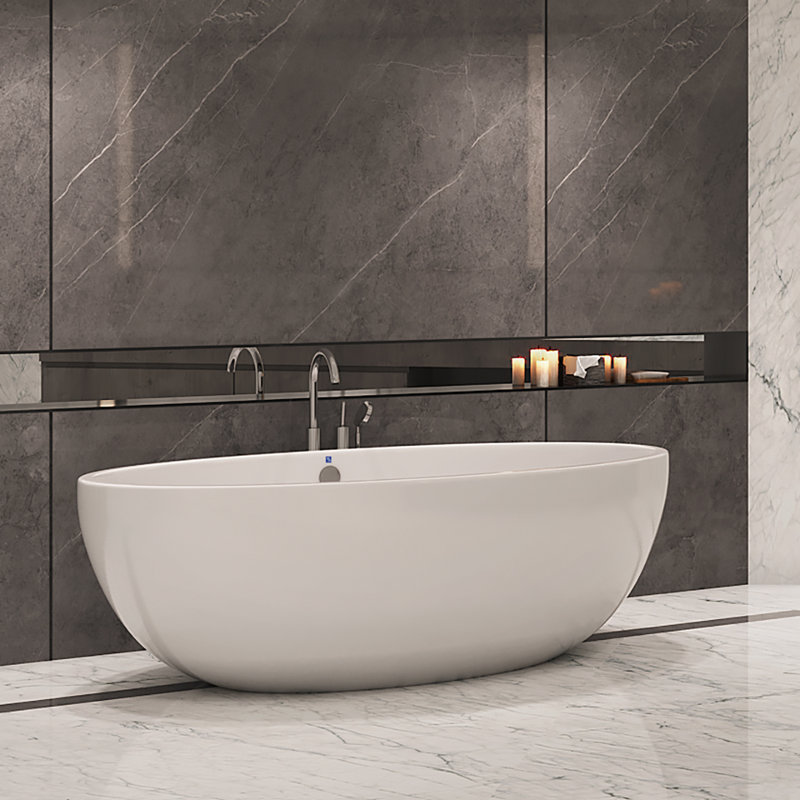 Salem 72" x 40" Freestanding Soaking Acrylic Bathtub, White